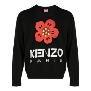 KENZO Paris Floral Logo Knit Sweater Men BLACK Sweaters & Cardigans